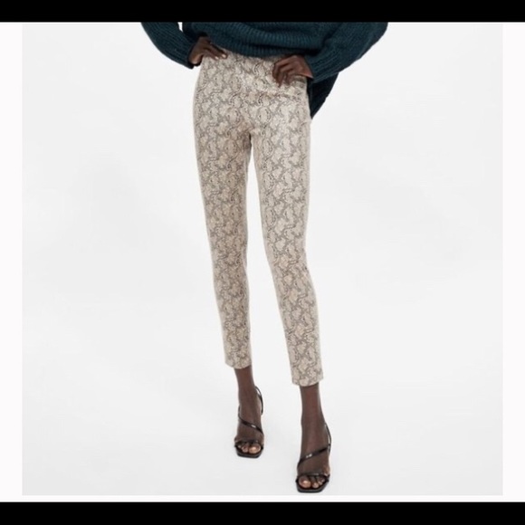 Zara basic faux suede snakeskin print pants - Picture 2 of 5